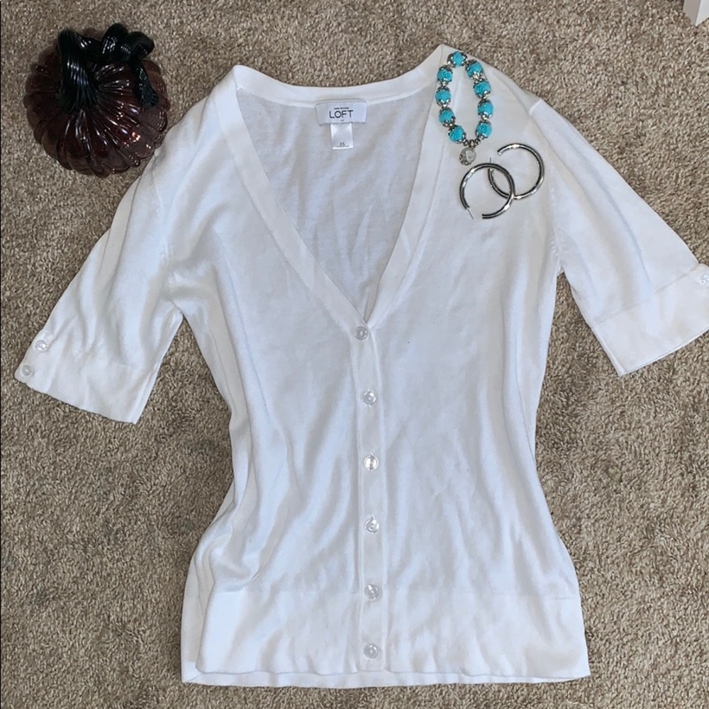 LOFT 1/4 button down, button sleeve cardigan XS